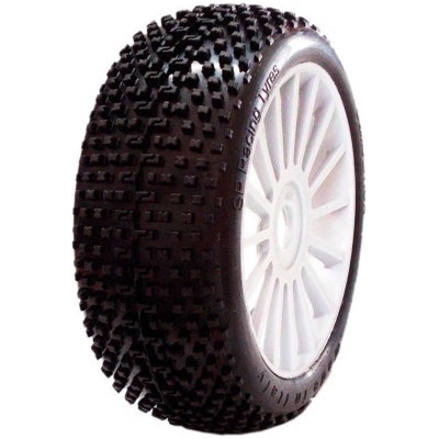 SP RACING 1/8 DEMOLITION SPORT gumy nalepené gumy bílé disky 2 ks