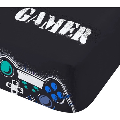 Catherine Lansfield Черен еластичен единичен детски чаршаф 90x190 cm Game Over - Catherine Lansfield (BD/56553/W/SFD/BK)