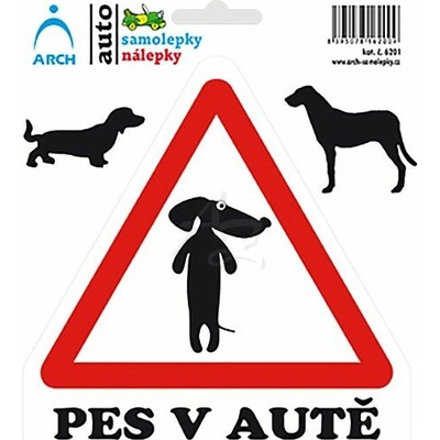 informační samolepka, "PES V AUTĚ-stojící", 150x175mm