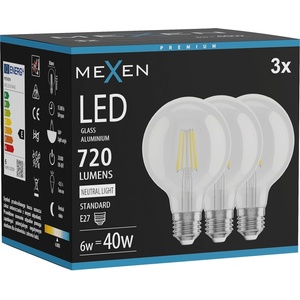 Mexen Vintis 3x филаментна LED крушка E27, G80, 6W, неутрална - 4000K, 720 lm, прозрачна (L155-E27-0640-00x03)