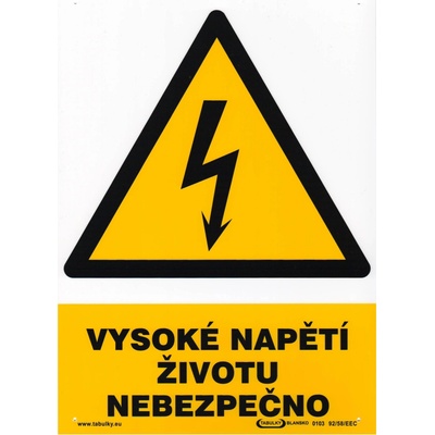 Bezpečnostná tabuľka Vysoké napätie – životu nebezpečné A4 plast