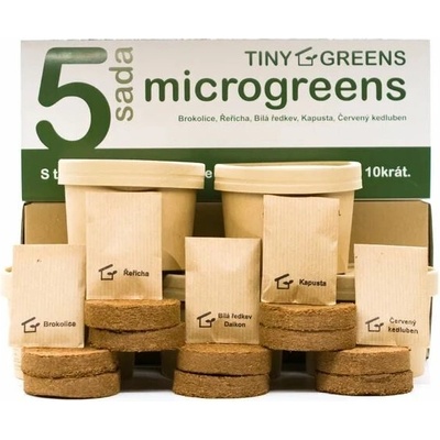 TINY GREENS Microgreens pestovateľská sada sada 5 téglikov
