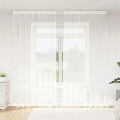 ZÁCLONA S KVĚTINOVÝMI ZÁVĚSY BÍLÁ 200 X 300 CM POLYESTER