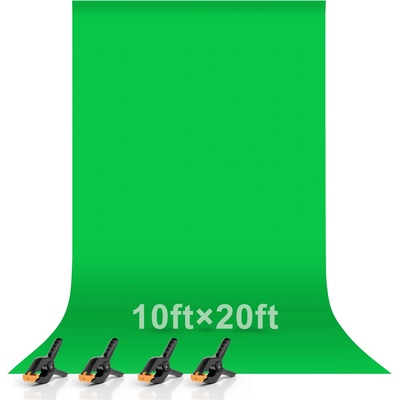 EMART Green Screen 3 x 6M, Chromakey Muslin Green Screen Background Photography, Green Photo Background Fabric with 4 Spring Clamps for Video, Portrait, Photo Shooting - EM-3060M-G