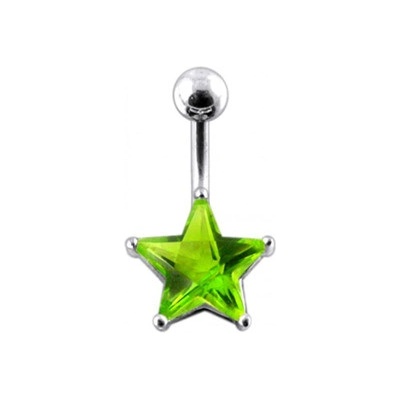 Šperky4U stříbrný piercing do pupíku hvězda světle zelený zirkon BP01019-G