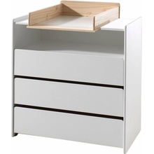 Biela nízka detská komoda z borovicového dreva s prebaľovacím pultom 90x106 cm KIDDY – Vipack