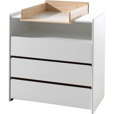 Biela nízka detská komoda z borovicového dreva s prebaľovacím pultom 90x106 cm KIDDY – Vipack