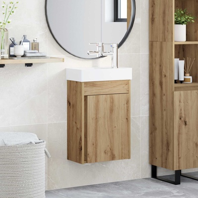vidaXL Мивка за баня със смесител Дъб артизан 40, 5 x 22, 5 x 62 см (889528)