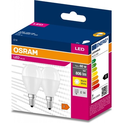 Osram 2PAK LED žiarovka E14 P45 7W 60W 806lm 3000K Warm 200° VALUE