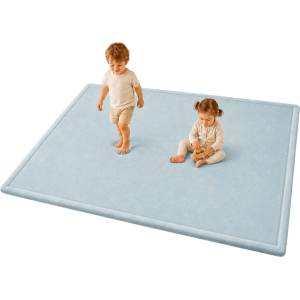 Ginger Home Детски Мемори Килим GINGER HOME LOLLA, 150x200 см, 3, 5 см Дебелина, Кадифено Мек Водоустойчив Горен Слой, Мемори Пяна, Противохлъзгаща Основа, Син