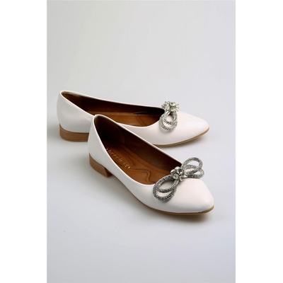 Moda Trend Дамски балерини с декоративна панделка - Бели #369525 (369525_Бяло)