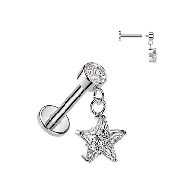 Šperky4U Piercing do ucha labreta se zavěšenou hvězdičkou LB1152