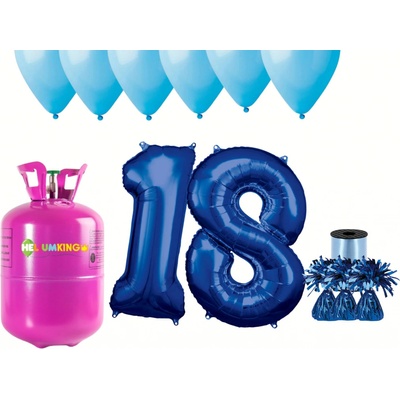HeliumKing Helium párty set na 18. narozeniny s modrými balónky
