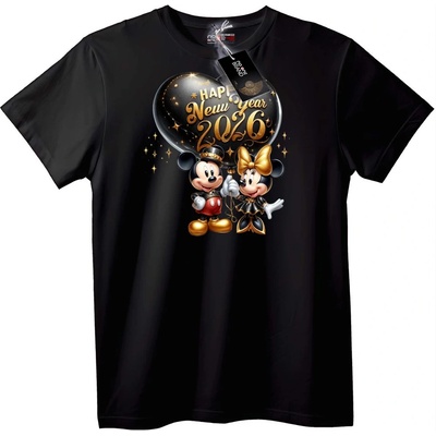 NOONEBRAND Тениска Mickey & Minnie Честита Нова Година 2026 - 2XL, Black