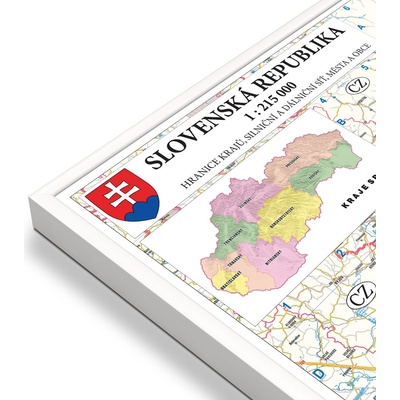 Excart Maps Slovensko - nástěnná administrativní mapa 246 x 128 cm Varianta: mapa v hliníkovém rámu, Provedení: bílý rám