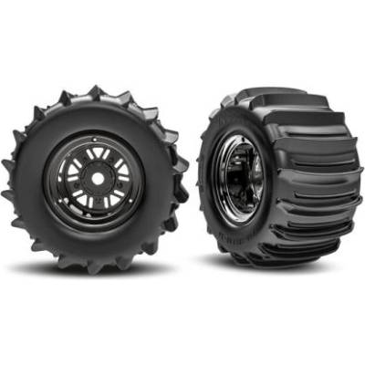 Traxxas колело 3.6/4, 7", диск Sand Car черен хром, гума belted paddle (задни) (чифт)
