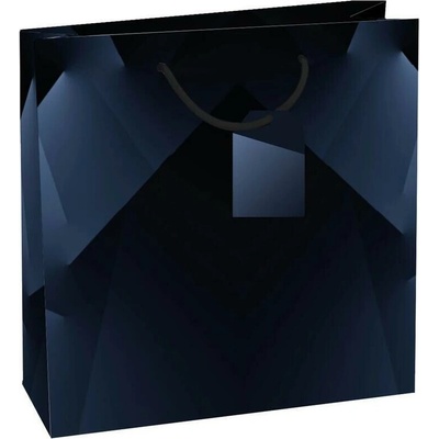 Taška dárková čtvercová matt 15 x 14,6 x 6cm CD - motiv modro černý geometrie