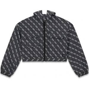 GUESS Късо широко яке ветровка за момиче в черно с контрастни лога Guess