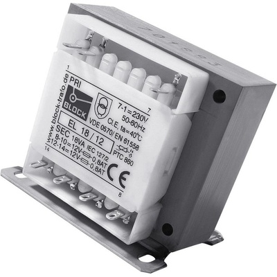 BLOCK EL 13/15 řídicí transformátor, izolační transformátor, bezpečnostní transformátor 1 x 230 V/AC 2 x 15 V/AC 13 VA 4