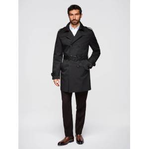 Ombre Clothing Мъжко двуредно елегантно палто SLIM FIT с колан - черно V2 OM-COLC-0146 Ombre Clothing Ombre Clothing | Cheren | МЪЖЕ | S