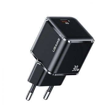 USAMS Мрежово зарядно Usams T45 mini, Fast Charging, 1xUSB-C, PD3.0, 30W, Black (CC148TC01) (CC148TC01)
