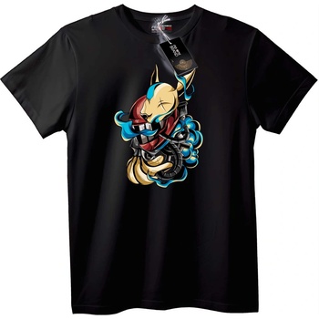 NOONEBRAND Тениска Аниме Лисица Киберпанк - 2XL, Black