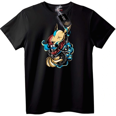 NOONEBRAND Тениска Аниме Лисица Киберпанк - 2XL, Black