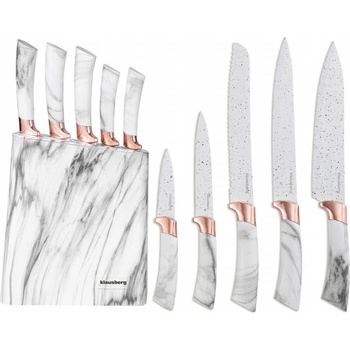 Klausberg Комплект ножове със стойка Klausberg KB 7769, 6 части, Ергономични дръжки, Неръждаема стомана, Бял мрамор (KB 7769)