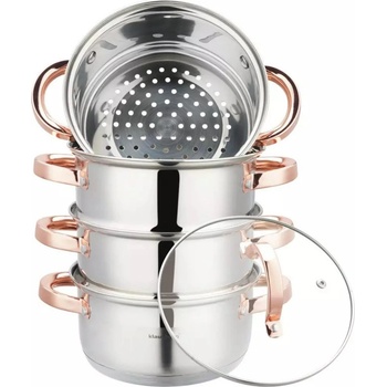 Klausberg Тенджера за готвене на пара Klausberg KB 7727, 18 см, 2.5 литра, 5 части, Индукция, Инокс/Розово злато (9999KB7727)