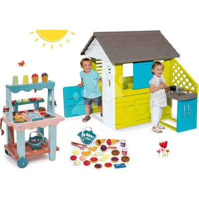 Smoby set domček Pretty Blue a Écoiffier vozík Délices a košík 810703-12