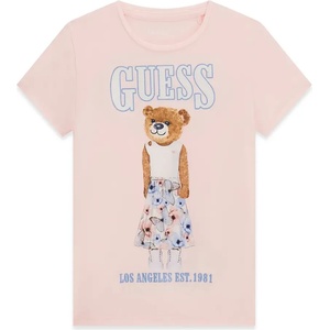 GUESS Светло розова тениска за момиче с цветно мече Guess