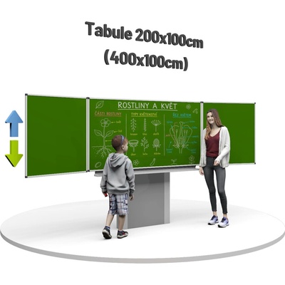 Consulta Třídílná keramická magnetická tabule Triptych 400/200x100 cm na zvedacím stojanu, zelená tabule, zelená křídla PRO-T10ZSZZZZZ