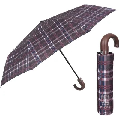 Мъжки автоматичен Open-Close чадър Perletti Technology 21763, Каре/Бордо и сини линии