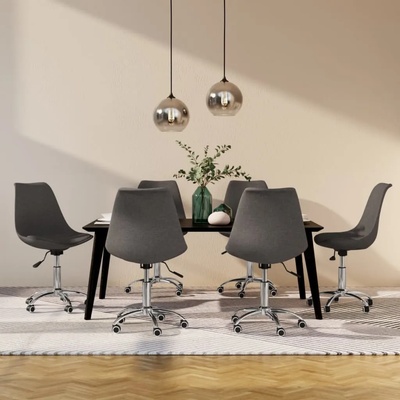 vidaXL Въртящи се трапезни столове, 6 бр, тъмносиви, текстил (3085389)