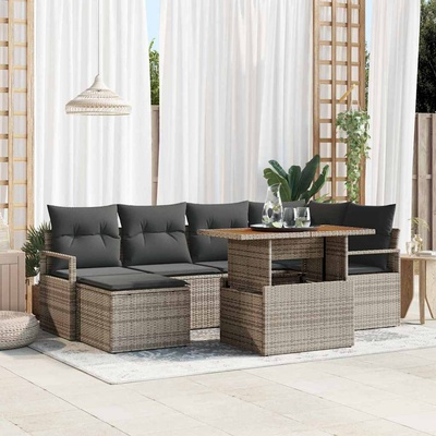 vidaXL Градински Софа Комплект със съхранение 7 pcs Сив Полиратан (3358470)