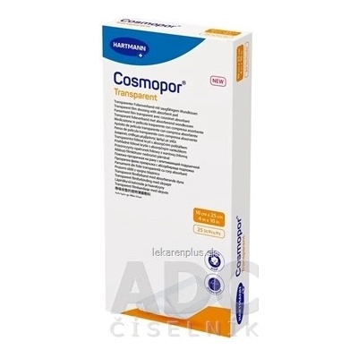 Cosmopor transparent priehľadné fóliové krytie na rany sterilné 10 x 25 cm 25 ks