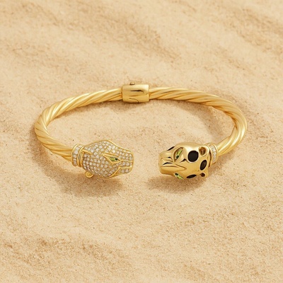 Lillian Vassago Pevný zlatý náramek levhart zdobený zirkony a smaltem LLV59-GB049