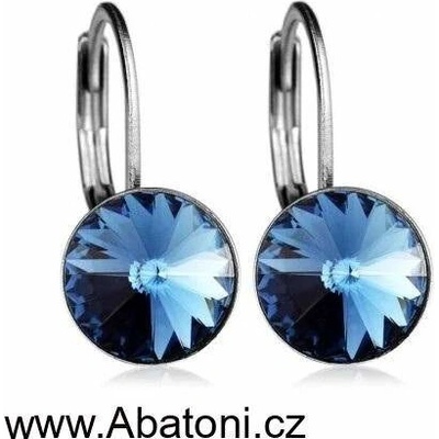 Swarovski Elements Rivoli vlepený krystal stříbrné náušnice visací modré kulaté 31106.3 Denim Blue modrá tmavá riflová džínová