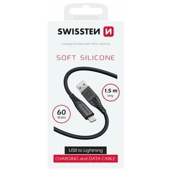 Swissten 71533010 dátový Lightning, 60W / 3A / 1x USB-A(M) / 1x Lightning(M), 1,5m, černý