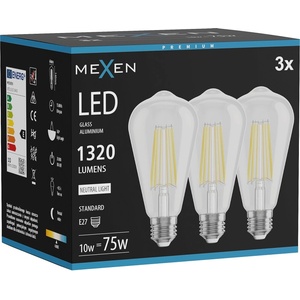 Mexen Vintis 3x LED филaментна крушка E27, ST64, 10W, Неутрална - 4000K, 1320 lm, прозрачна (L152-E27-1040-00x03)