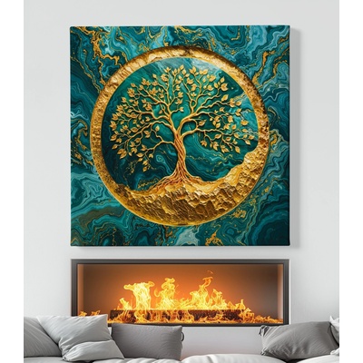 Obraz na plátně - Strom života Zlatá mramorová Odyssea FeelHappy.cz Velikost obrazu (šířka x výška): 60 x 60 cm