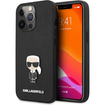KARL LAGERFELD Ikonik Saffiano Leather Case - дизайнерски кожен кейс за iPhone 13 Pro (черен)