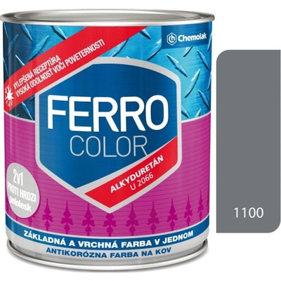 Chemolak Ferro Color U2066 Pololesk základná a vrchná farba na kov 0,75l 1100 šedá