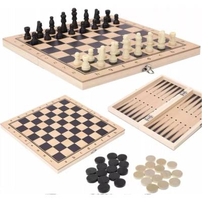 Šachy vrhcáby triktrak dřevěné sada 3v1 29x29 cm