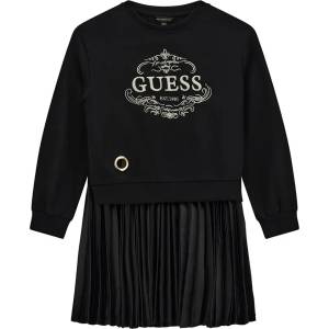 Guess Комбинирана рокля за момиче в черно със златист надпис Guess