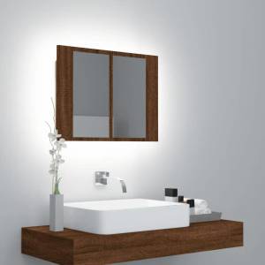 vidaXL LED огледален шкаф, кафяв дъб, 60x12x45 см, инженерно дърво (822843)