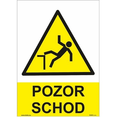 DUKO POZOR SCHOD se symbolem a textem Formát: 148 x 210 mm, Materiál: plast 3 mm, samolepící vinylová fólie