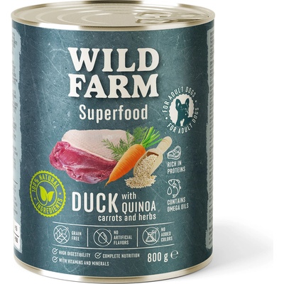 WILD FARM Superfood Duck (Патица с киноа, моркови и билки) 800 г беззърнена храна за кучета