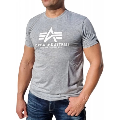 Alpha Industries Basic T-Shirt greyHeather white tričko pánske šedé
