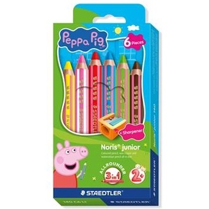 STAEDTLER Комплект цветни моливи, шестоъгълни, джъмбо, STAEDTLER Noris junior 140", прасето Пепа, 6 цвята (140 C6 L1)